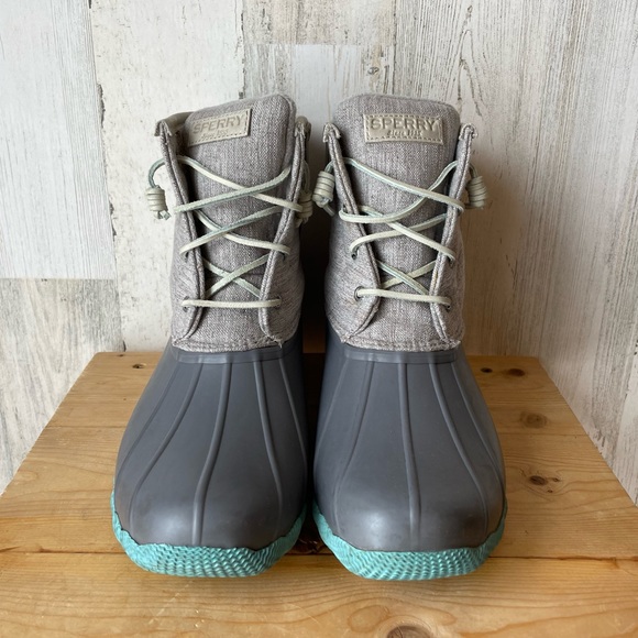 *SOLD* Sperry Turquoise and Gray Saltwater Duck Boots Size: 10 - Picture 3 of 11